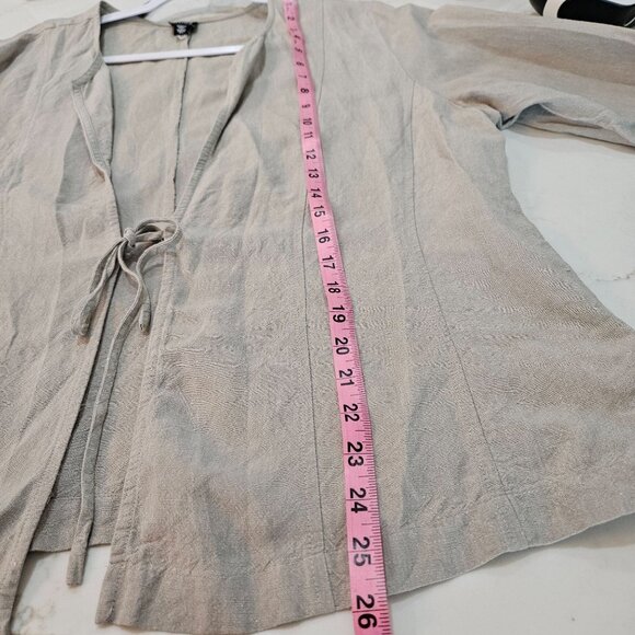 Eileen Fisher Washed Linen Tie Jacket Sz XL Beige Open Front Lagenlook Italian - Picture 9 of 10
